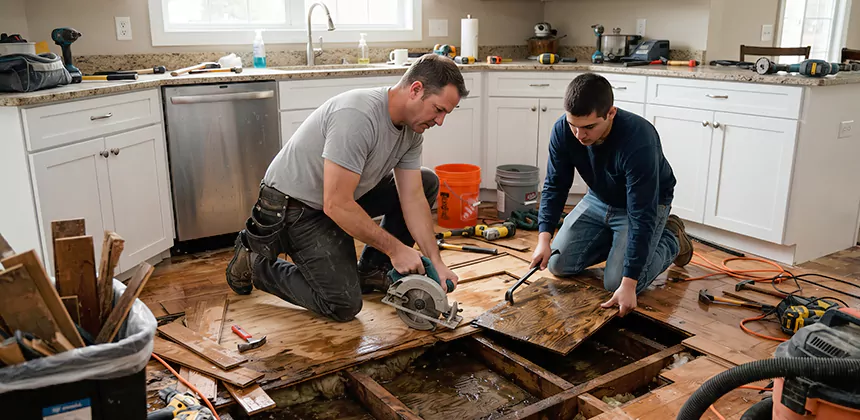 Kitchen Floor Water Damage Repair in Renton